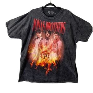 Jonas Brothers Sz XL Classic Fire T-Shirt Acid Wash Black Gray Unisex Band Tee